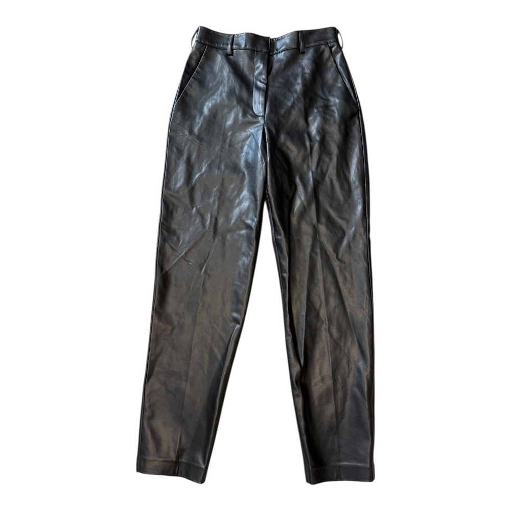 FRENCH CONNECTION Faux‎ Leather Black Trousers Pants High Rise Women's Size 2